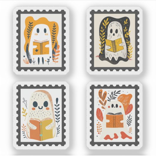 Ghost Reading Book Schattige & Spooky Bookish Stam Sticker (Voorkant)