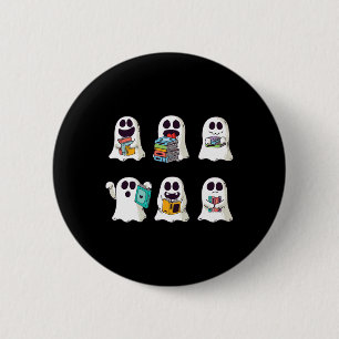 Ghost Reading Book Schattige Teacher Halloween Gho Ronde Button 5,7 Cm