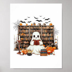 Ghost Reading Books Boekachtige leraar Halloween K Poster