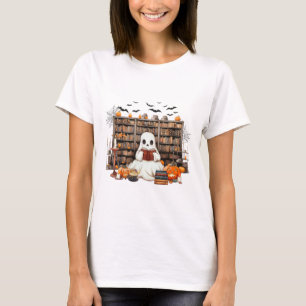 Ghost Reading Books Boekachtige leraar Halloween K T-shirt