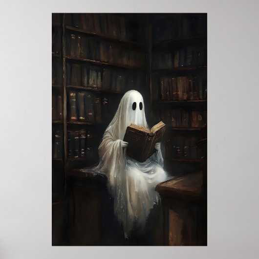 Ghost Reading Books In Library Print, Digital Poster (Voorkant)
