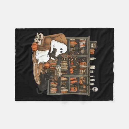 Ghost Reading Books Librarian Teacher Halloween Fleece Deken (Voorkant (Horizontaal))