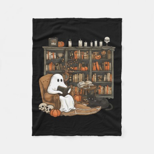 Ghost Reading Books Librarian Teacher Halloween Fleece Deken (Voorkant)