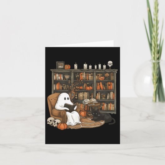 Ghost Reading Books Librarian Teacher Halloween Kaart (Voorkant)