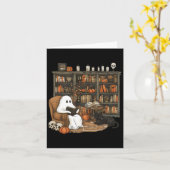 Ghost Reading Books Librarian Teacher Halloween Kaart (Gele Bloem)