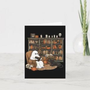 Ghost Reading Books Librarian Teacher Halloween Kaart