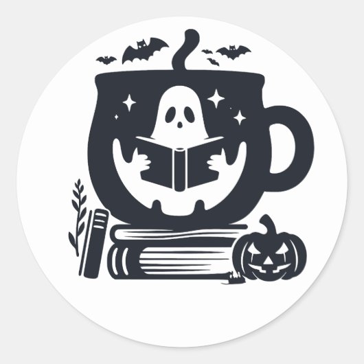 Ghost Reading Cozy Halloween Sticker (Voorkant)