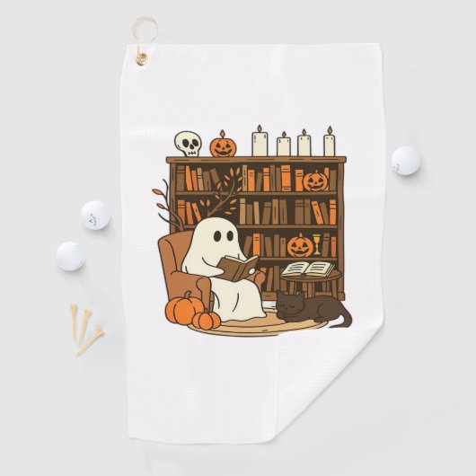 Ghost Reading in Cozy Halloween Library Classic T- Golfhanddoek (Insitu)