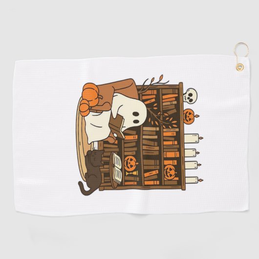 Ghost Reading in Cozy Halloween Library Classic T- Golfhanddoek (Horizontaal)