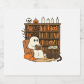 Ghost Reading in Cozy Halloween Library Classic T- Sparkling Wijnetiket (Enkel label)