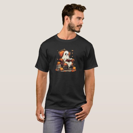 Ghost Reading Pompoen Grappig Gotisch Hallowe T-shirt (Voorkant volledig)