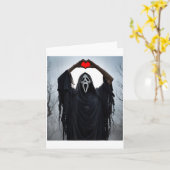 Ghost Red Heart Hands Y Face Halloween Valentines  Kaart (Gele Bloem)