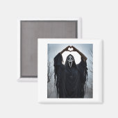 Ghost Red Heart Hands Y Face Halloween Valentines Magneet (Voorkant / Achterkant)
