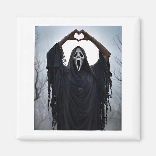 Ghost Red Heart Hands Y Face Halloween Valentines Magneet (Voorkant)