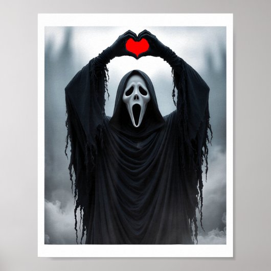 Ghost Red Heart Hands Y Face Halloween Valentines  Poster (Voorkant)