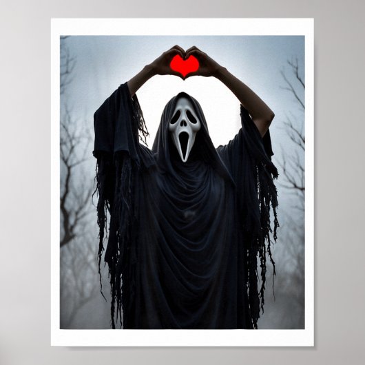 Ghost Red Heart Hands Y Face Halloween Valentines Poster (Voorkant)