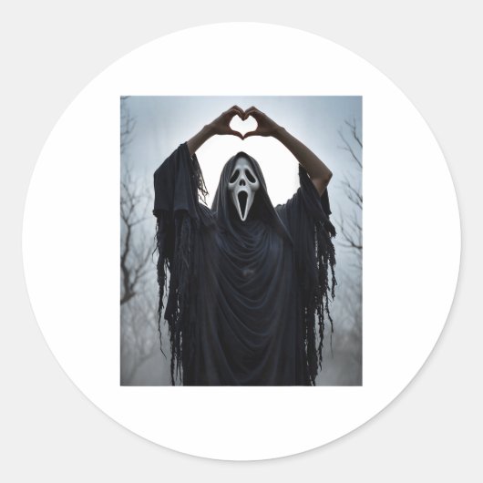 Ghost Red Heart Hands Y Face Halloween Valentines Ronde Sticker (Voorkant)