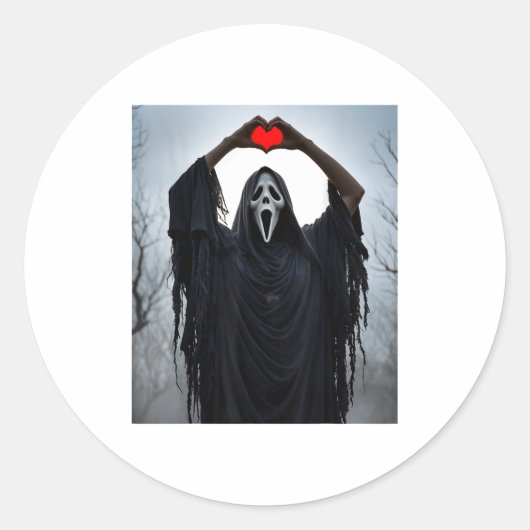 Ghost Red Heart Hands Y Face Halloween Valentines  Ronde Sticker (Voorkant)