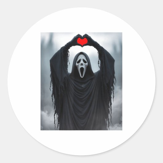 Ghost Red Heart Hands Y Face Halloween Valentines Ronde Sticker (Voorkant)