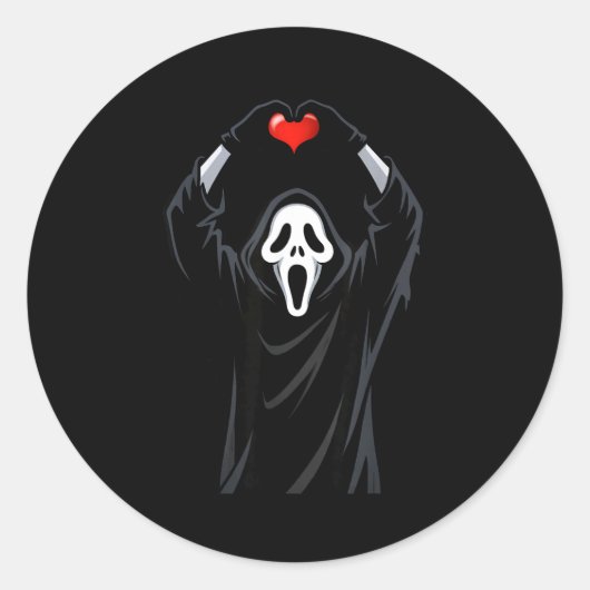 Ghost Red Heart Hands Y Face Halloween Valentines Ronde Sticker (Voorkant)