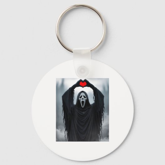 Ghost Red Heart Hands Y Face Halloween Valentines Sleutelhanger (Voorkant)