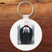Ghost Red Heart Hands Y Face Halloween Valentines Sleutelhanger (Voorkant)