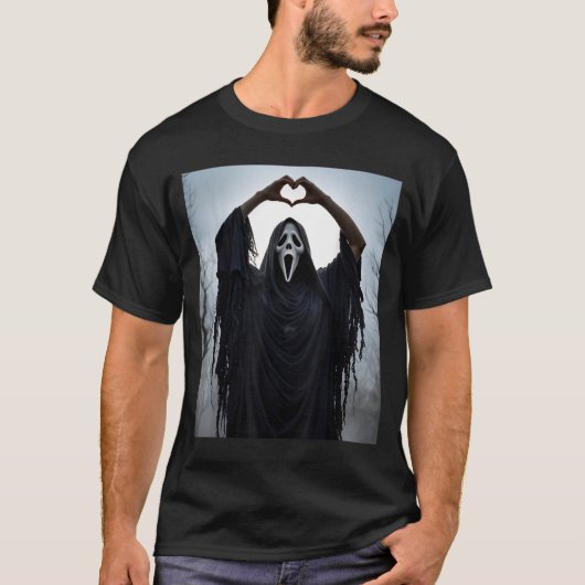Ghost Red Heart Hands Y Face Halloween Valentines  T-shirt (Voorkant)