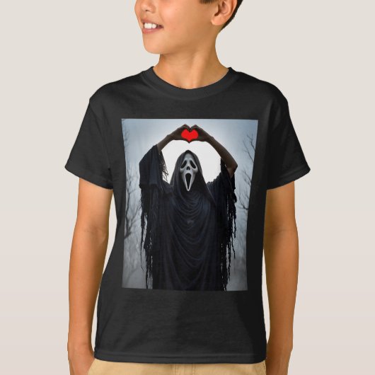 Ghost Red Heart Hands Y Face Halloween Valentines T-shirt (Voorkant)
