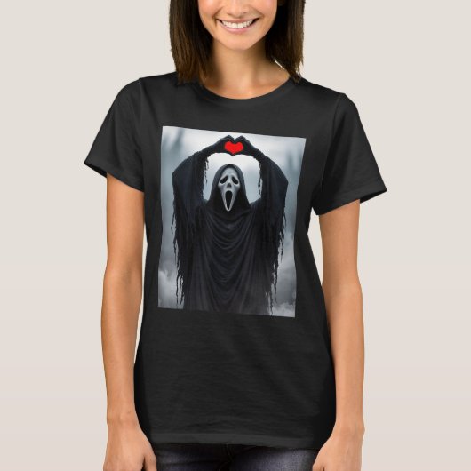 Ghost Red Heart Hands Y Face Halloween Valentines  T-shirt (Voorkant)