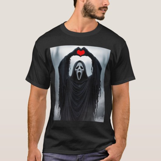 Ghost Red Heart Hands Y Face Halloween Valentines  T-shirt (Voorkant)