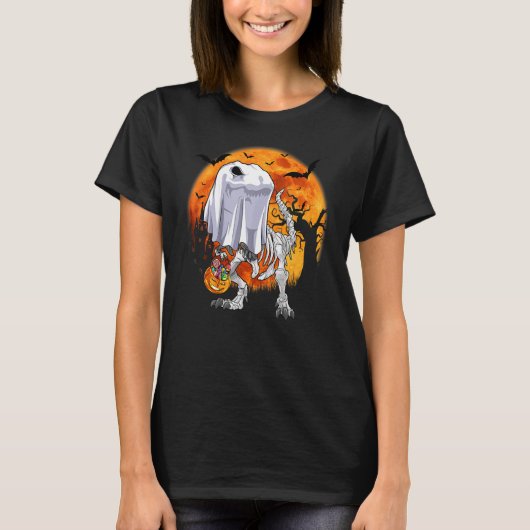 Ghost Rex Skeleton Dino Botten Boo Halloween Boys T-shirt (Voorkant)