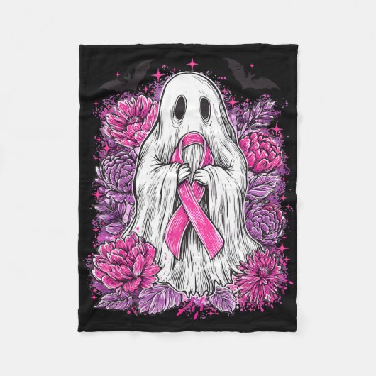Ghost Ribbon Borstkanker Bewustzijn Halloween Flo Fleece Deken (Voorkant)