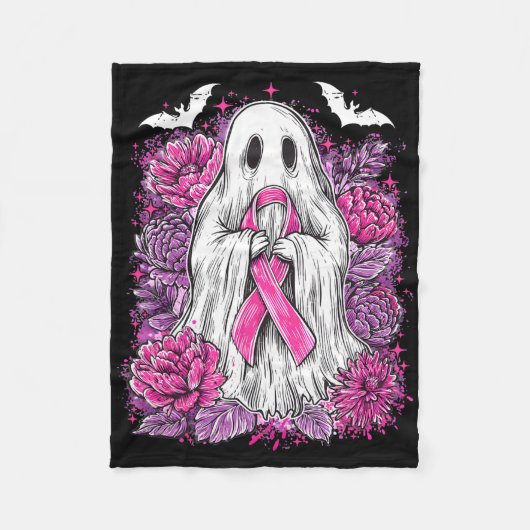 Ghost Ribbon Borstkanker Bewustzijn Halloween Flo Fleece Deken (Voorkant)