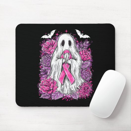 Ghost Ribbon Borstkanker Bewustzijn Halloween Flo Muismat (Met muis)