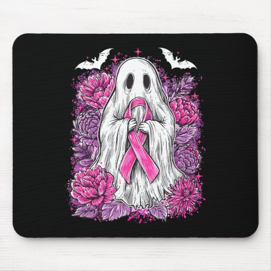 Ghost Ribbon Borstkanker Bewustzijn Halloween Flo Muismat (Voorkant)