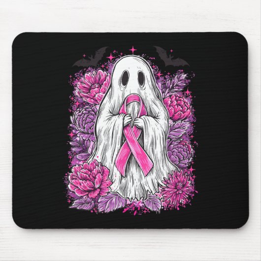 Ghost Ribbon Borstkanker Bewustzijn Halloween Flo Muismat (Voorkant)