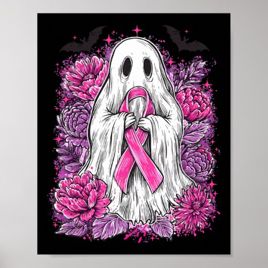 Ghost Ribbon Borstkanker Bewustzijn Halloween Flo Poster (Voorkant)