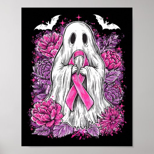 Ghost Ribbon Borstkanker Bewustzijn Halloween Flo Poster (Voorkant)