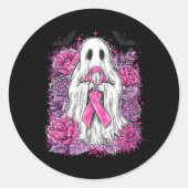 Ghost Ribbon Borstkanker Bewustzijn Halloween Flo Ronde Sticker (Voorkant)