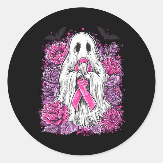 Ghost Ribbon Borstkanker Bewustzijn Halloween Flo Ronde Sticker (Voorkant)