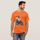 Ghost Riding Motorcycle met Bloemen Halloween T-shirt (Voorkant volledig)