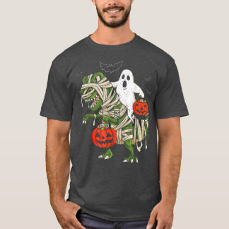 Ghost Riding Mummy Dinosaur T re Halloween Funny P T-shirt