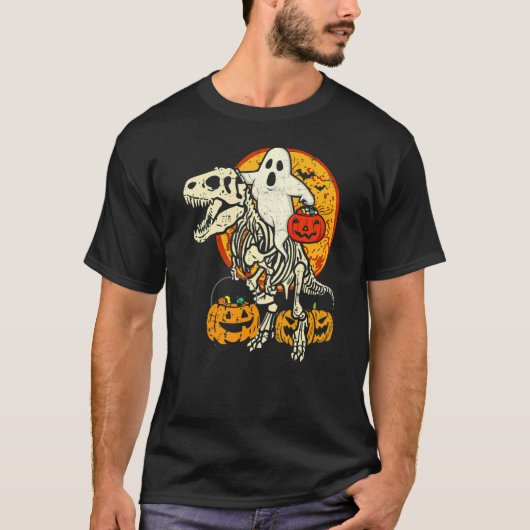 Ghost Riding Skull Dinosaur Halloween Skelet Rex T-shirt (Voorkant)