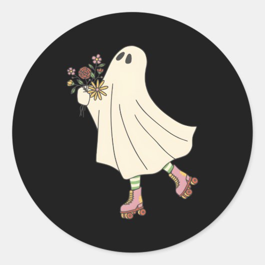Ghost Roller Schaats Halloween Ronde Sticker (Voorkant)