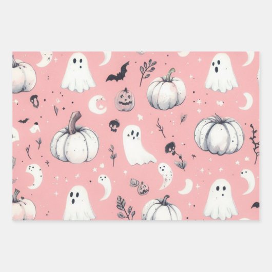 Ghost roze Helloween Wrapping Papier Bladen Inpakpapier Vel (Voorkant 3)