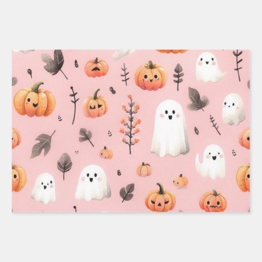 Ghost roze Helloween Wrapping Papier Bladen Inpakpapier Vel (Voorkant 2)