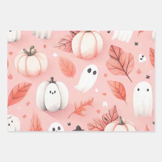 Ghost roze Helloween Wrapping Papier Bladen Inpakpapier Vel (Voorkant)