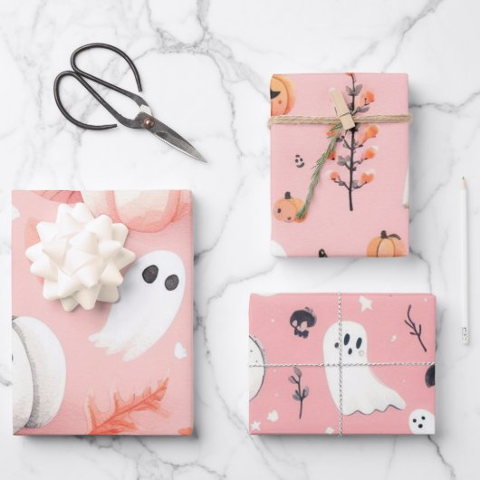 Ghost roze Helloween Wrapping Papier Bladen Inpakpapier Vel (Voorkant)