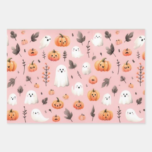 Ghost roze Helloween Wrapping Papier Bladen Inpakpapier Vel (Voorkant 2)