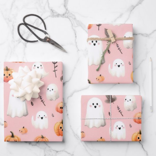 Ghost roze Helloween Wrapping Papier Bladen Inpakpapier Vel (Voorkant)
